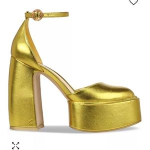Gold Ankle-Strap Platform Pumps